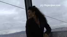 016214 Eve Pees In The Cable Car High Above Barcelona