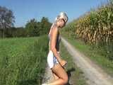 Watch Chloe taking a walk with her shiny nylon Shorts