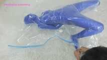 Xiaomeng in Blue Zentai Vacuum Packed and Swim Capped