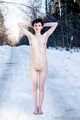 Claudia barefoot in snow - 2