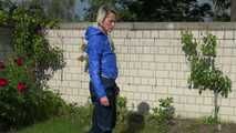 watch Sonja taking care of the garden enjoying her shiny nylon rainpants and her nylon windbreaker!