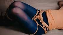 Yellow-blue tied legs in nylon stockings