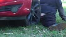 Mistress Cleo smokes and smashes balls with a car CBT version