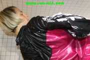 SEXY SONJA wearing a sexy shiny nylon rainwear combination having fun in the bathtub and in the shower (Pics)