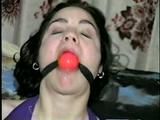 GRETCHEN GETS BALL-GAGGED, DROOLS & GETS HER MOUTH STUFFED & ACE BANDAGE GAGGED (D32-2)