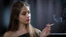 Dreamy lady Irina showing her smoking skills in a closeup video