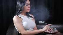 Stunning office-worker Lera takes a needed break for a smoke
