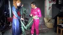 Watching SEXY ***STELLA AND RONJA*** both wearing hot shiny nylon rainwear during destroying a shiny nylon rain jacket (Video)