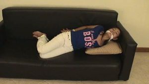 Video: Sporty Asian Bound, Gagged, Tickled and Fondled on the Couch