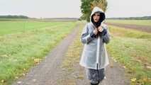 Our new model Miss Amira in Regatta nylon and tranparent rain suit