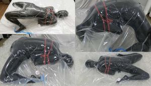 Xiaoyu in Black Zentai and Vacuum Bag