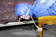 PIA tied, gagged and hooded on a stool and on the ceiling wearing a supersecy lightblue down suit (Pics)