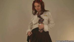 Taking off my schoolgirl uniform before sensually touching my body