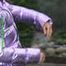 Watch Sandra taking a shower in her new purple shiny nylon down jacket 