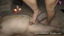 Feet #trampling #candlewax #footdomination with toenails painted red