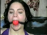 GRETCHEN GETS BALL-GAGGED, DROOLS & GETS HER MOUTH STUFFED & ACE BANDAGE GAGGED (D32-2)