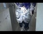 Watching Jill during taking a shower and foaming herself with shaving cream wearing sexy shiny nylon rainwear with hood (Video)