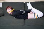 Kitty Quinzell in Ziptied on the Sofa