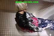 SEXY SONJA wearing a sexy shiny nylon rainwear combination having fun in the bathtub and in the shower (Pics)