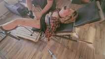 Blonde Teen restrained on medical chair - getting finger fucked and clit teased with vibrator until she shivers and screames in panic and pleasure 