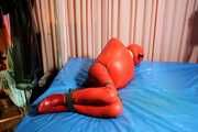 Red rubber Latex bondage suit