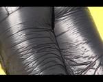 Mara sunbathing and swimming in the pool wearing a supersexy black adidas shiny nylon catsuit (Video)