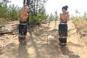 Dana and La Pulya - Bag racing in trash bags with taped hands and feet 