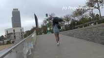 016216 Eve Takes A Very Damp Pee On The Windswept Barcelona Beachfront