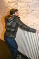 Jill tied and gagged on a heater wearing a shiny black down jacket and a darkblue rain pants (Pics)