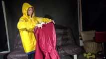 *** Watching sexy SANDRA putting on and wearing several layers of sexy shiny nylon rainwear (video)***