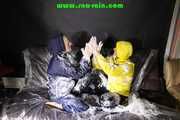 Watching STELLA and SANDRA both wearing shiny nylon rainwear playing with shaving foam and eachother (Pics)