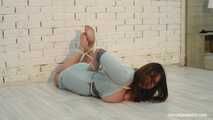 Natasha - Barefoot BBW girl hogtied 