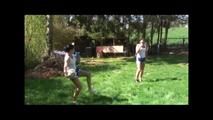 Jill and a friend of her playing soccer wearing sexy shiny ynlon shorts and a top (Video)