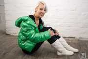 Lia in shiny green Colmar downjacket