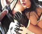 White Blowjob & Handjob with Black Leather Gloves 