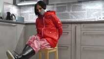 +++new+++ Miss Amira in red nylon rain gear and tranparent rain suit get´s bouind and gagged