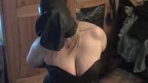 Breath control mask and blows on her tits
