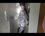 Watching Jill during taking a shower and foaming herself with shaving cream wearing sexy shiny nylon rainwear with hood (Video)