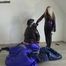 Lady Lana - Equestrienne mistress and her downjacket slave - riding the slave