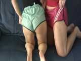 Get 4 classic Videos with Jill and a friend wearing shiny nylon shorts enjoying!