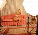 Nudie Cutie Bound on Pink Sofa - Behind the Scenes with Ariel Anderssen