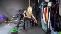 Watching sexy Sandra wearing a black shiny nylon jumpsuit doing her housework (Video)