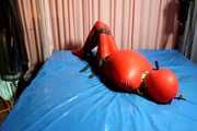 Red rubber Latex bondage suit