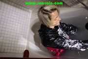 SEXY SONJA wearing a sexy shiny nylon rainwear combination having fun in the bathtub and in the shower (Pics)