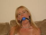 Dumb Blond Slut bound in Pantyhose and Gagged