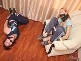 Alexa & Catt - Brown-haired beauty gets hogtied next to her tied-up girlfriend