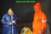 Watching sexy Sandra and Stella putting on several hot shiny nylon rainwear (Pics)