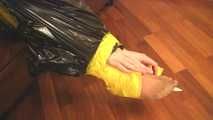 Stella - mit gelben Klebeband mit Klebeband sitzt und verpackt in Müllsack (video)