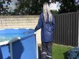 Watch Chloe cleaning the Pool in her shiny nylon Rainwear