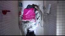 Mara wearing a sexy rainwear combination for taking a shower with shaving cream (Video)